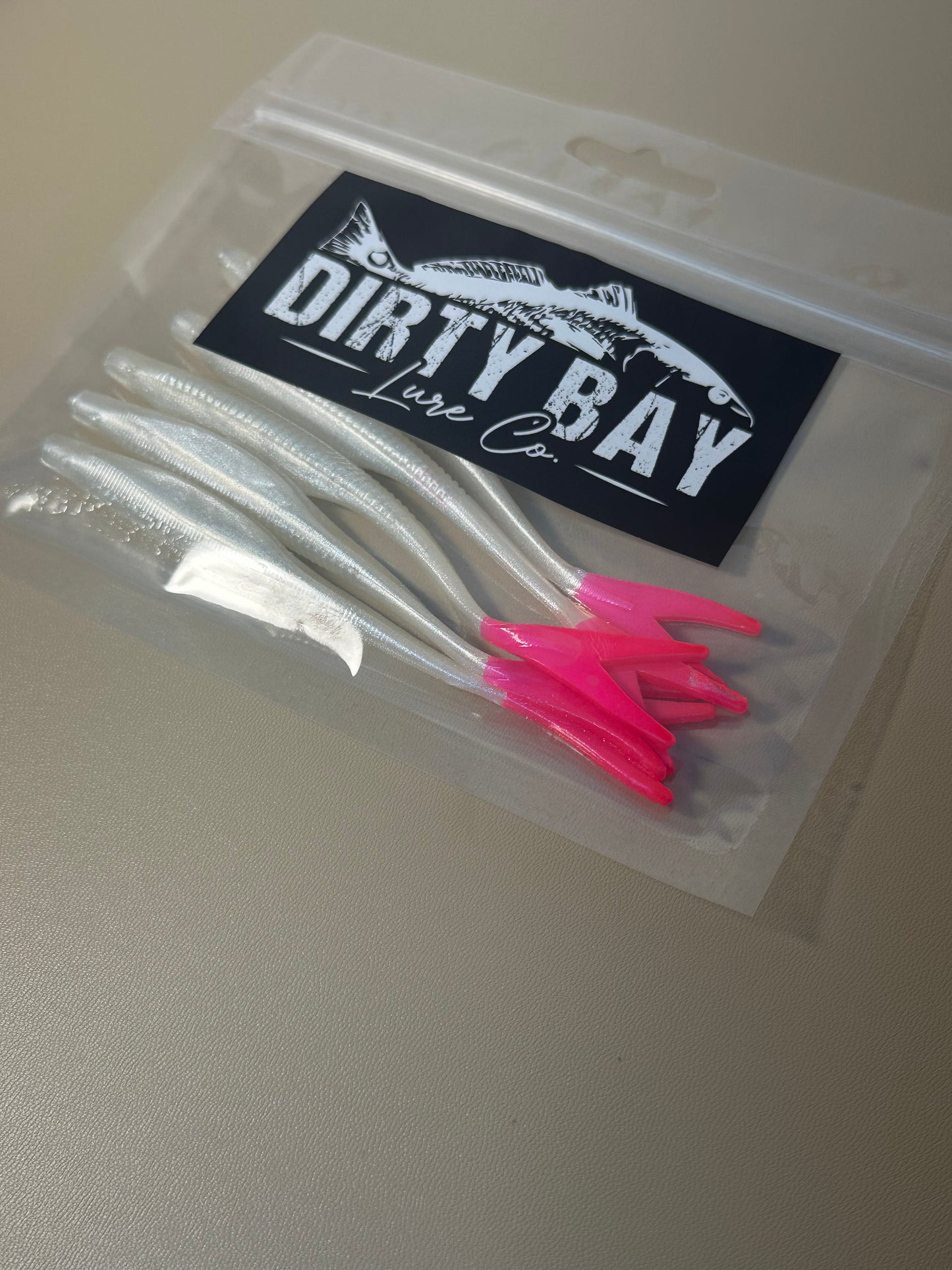 “Salty Pearl” Pearl White Pink Tail (5-Pack) – 5 inch ” Inshore Lures for Trout, Redfish & Flounder