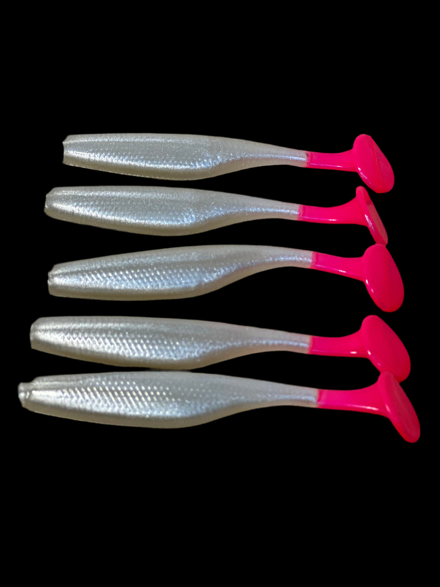 “Salty Pearl”  Pearl White Pink Tail Paddle Tail (5-Pack) – 3.8” Inshore Lures for Trout, Redfish & Flounder