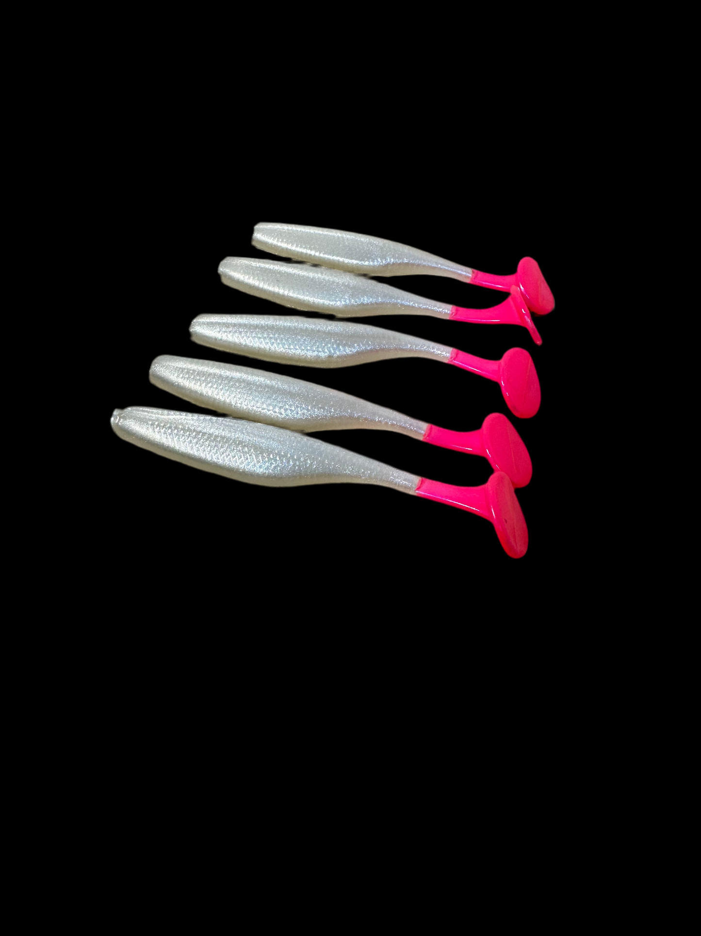 “Salty Pearl”  Pearl White Pink Tail Paddle Tail (5-Pack) – 3.8” Inshore Lures for Trout, Redfish & Flounder