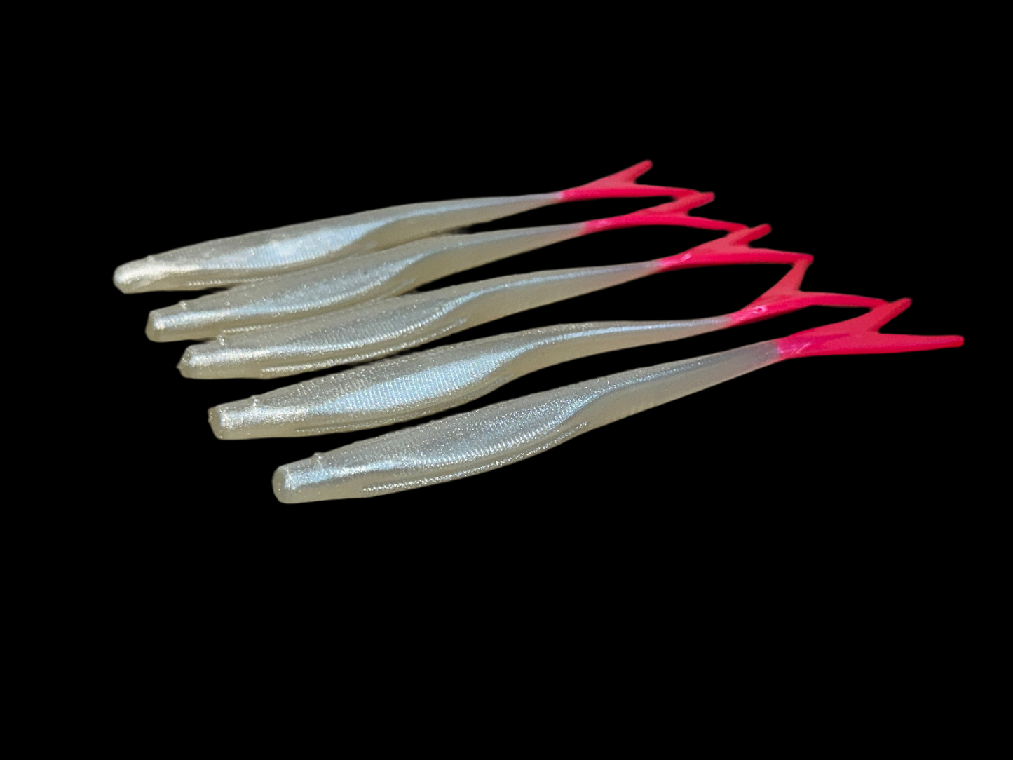“Salty Pearl”  Pearl White Pink Tail  (5-Pack) – 5 inch ” Inshore Lures for Trout, Redfish & Flounder