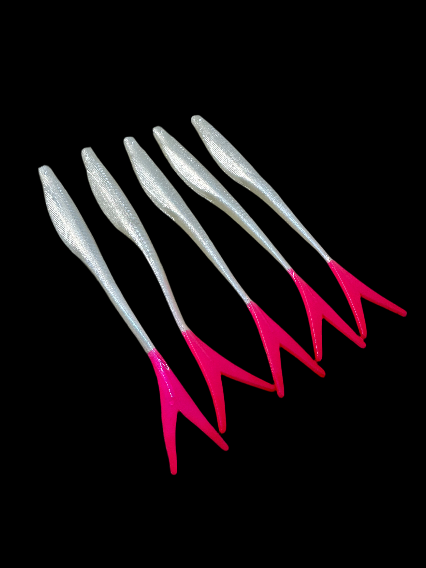 “Salty Pearl”  Pearl White Pink Tail  (5-Pack) – 5 inch ” Inshore Lures for Trout, Redfish & Flounder