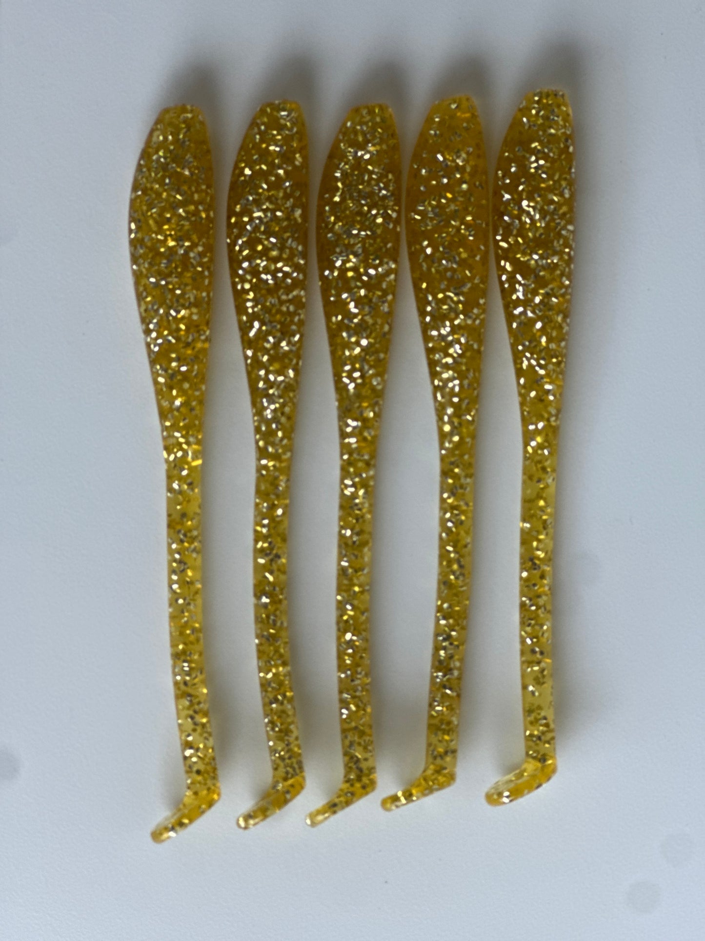 “Golden Ticket “ Soft Plastic Fishing Lures (10-Pack) – 5.5” Gold Glitter Paddle Tail for Trout, Redfish & Flounder