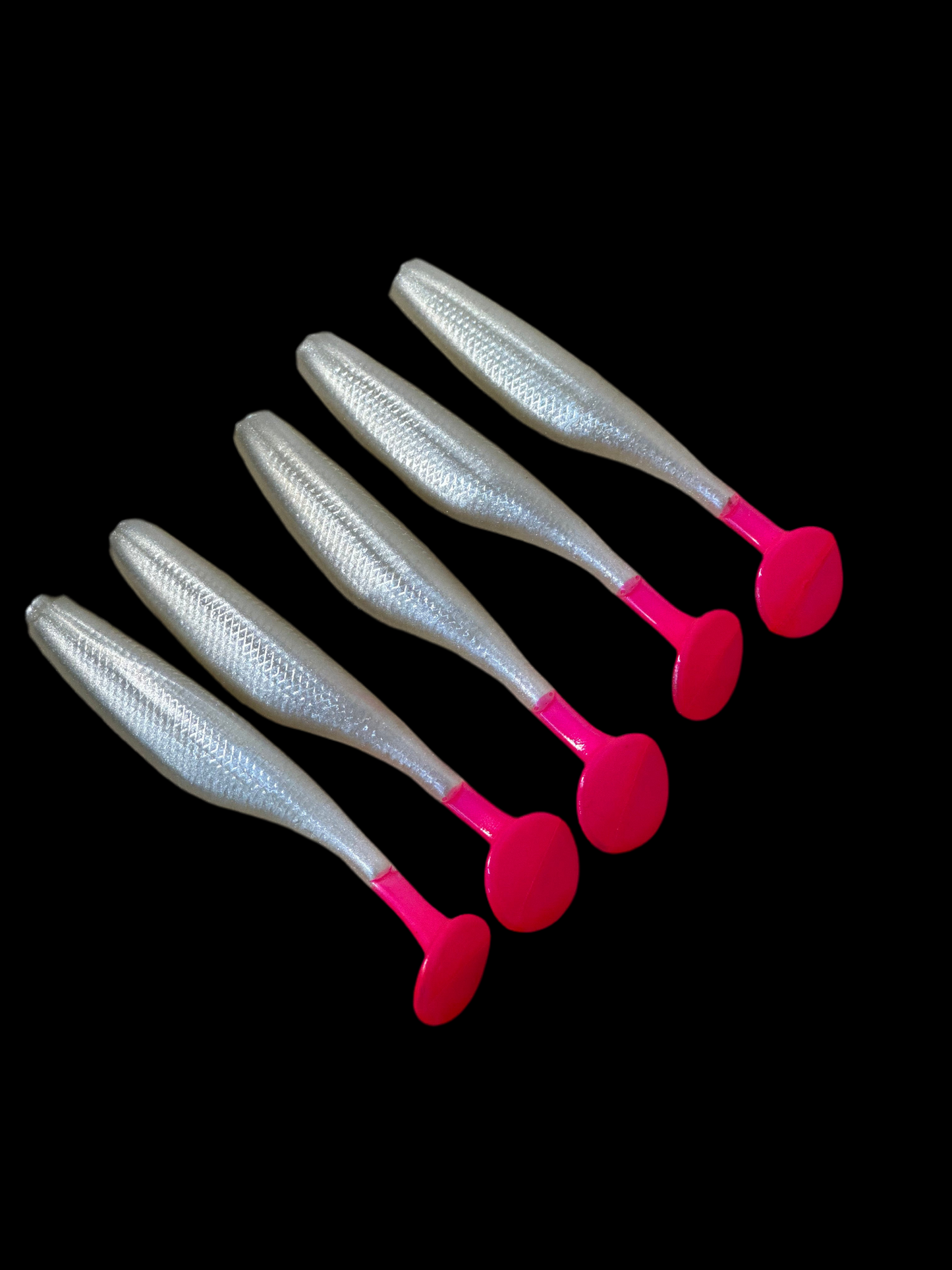 “Salty Pearl”  Pearl White Pink Tail Paddle Tail (5-Pack) – 3.8” Inshore Lures for Trout, Redfish & Flounder