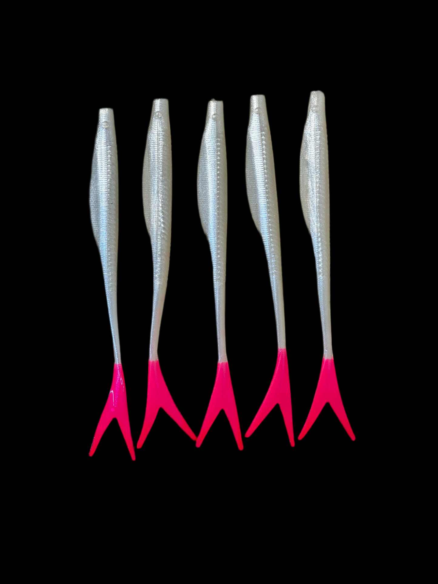 “Salty Pearl”  Pearl White Pink Tail  (5-Pack) – 5 inch ” Inshore Lures for Trout, Redfish & Flounder