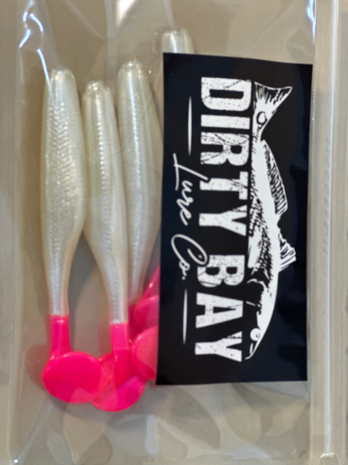 “Salty Pearl”  Pearl White Pink Tail Paddle Tail (5-Pack) – 3.8” Inshore Lures for Trout, Redfish & Flounder