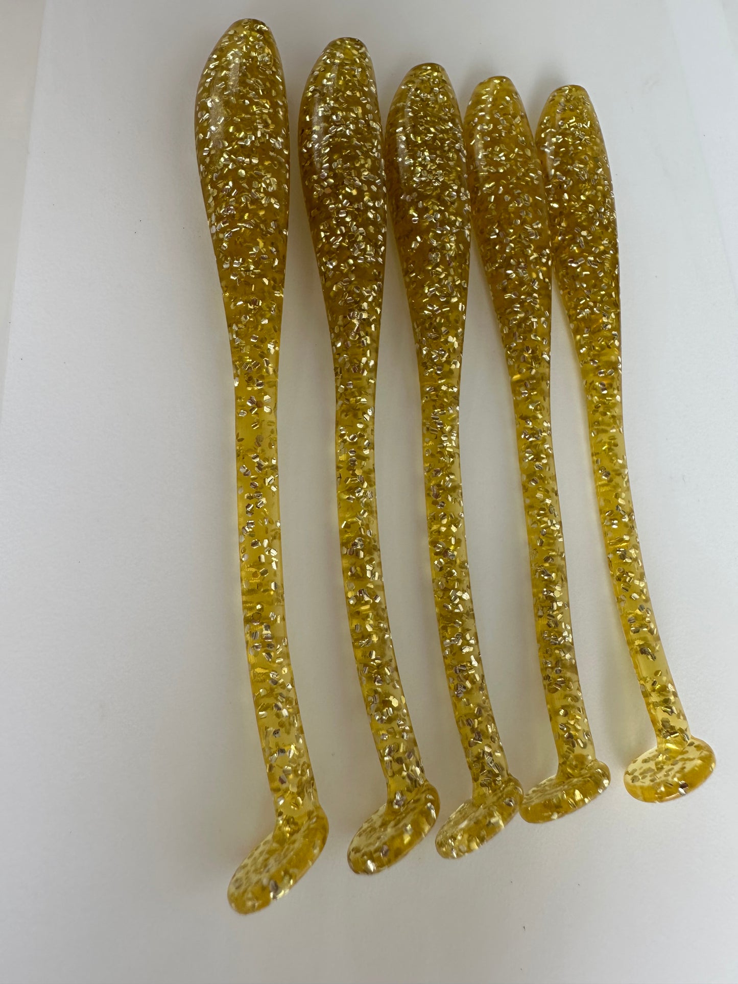 “Golden Ticket “ Soft Plastic Fishing Lures (10-Pack) – 5.5” Gold Glitter Paddle Tail for Trout, Redfish & Flounder