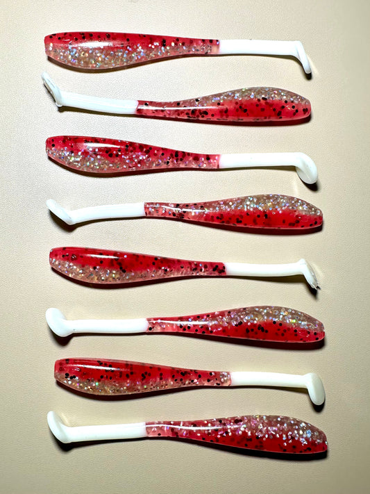 Bubble Gum Thump + White Tail - 4.5” Dirty Shad Soft Plastic Swimbait (8-Pack)