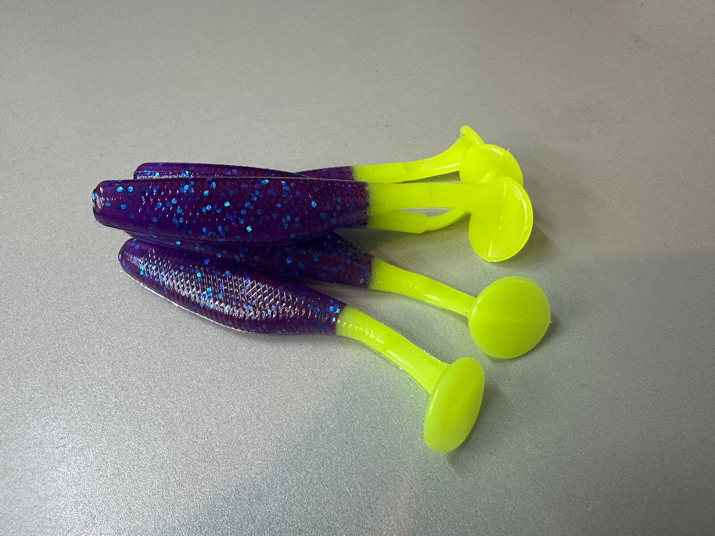 Sancho 3.8” Paddle Tail – Purple & Chartreuse (5 Pack)